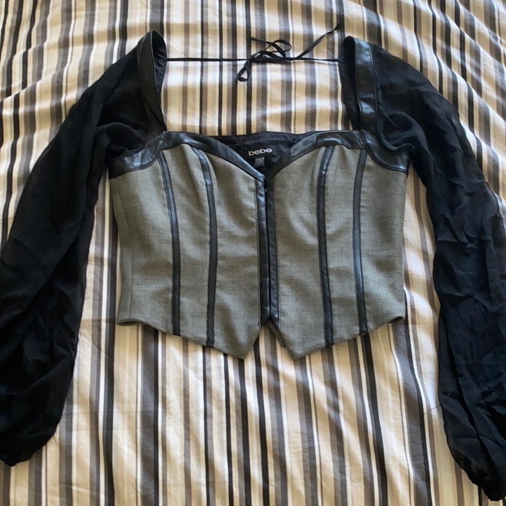 Corset top with mesh sleeves